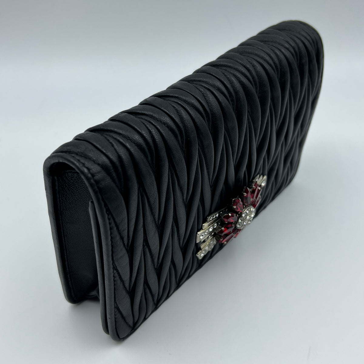 Miu Miu Black Matelasse Leather Flower Embellished Wallet on Chain — view 5 of 9 Black Matelasse Leather Flower Embellished Wallet on Chain, view 5 of 9