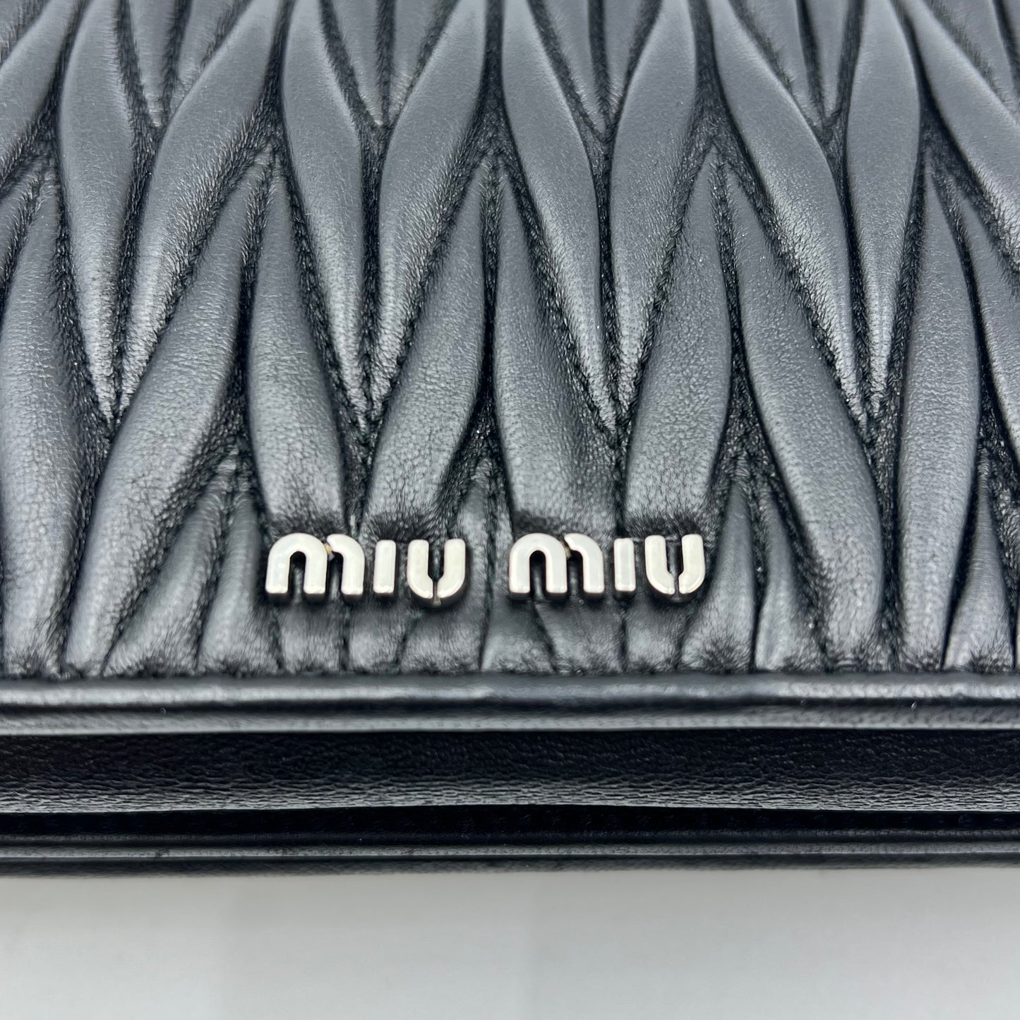 Black Matelasse Leather Flower Embellished Wallet on Chain