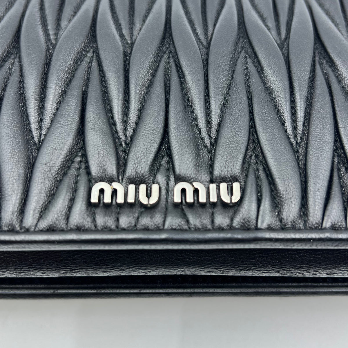 Miu Miu Black Matelasse Leather Flower Embellished Wallet on Chain — view 6 of 9 Black Matelasse Leather Flower Embellished Wallet on Chain, view 6 of 9