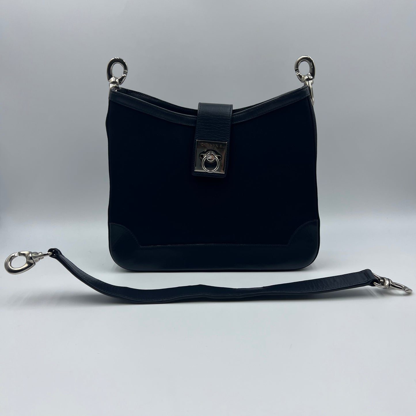 Vintage Fabric/Leather Shoulder Hobo Bag Black