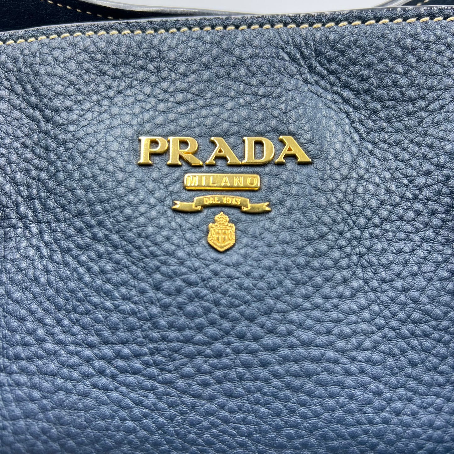 Blue Vitello Daino Leather Side Zip Shopper Tote