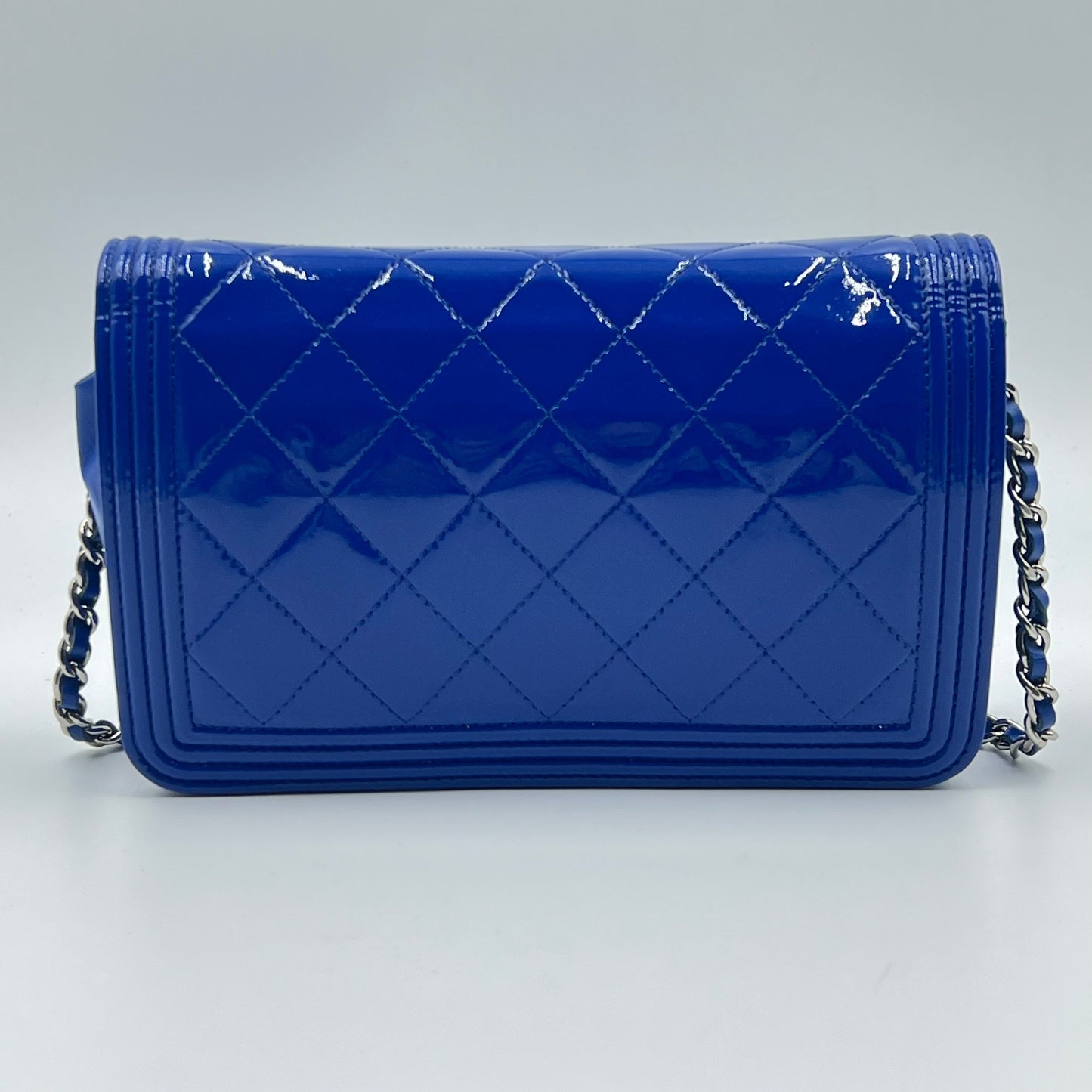 Chanel Blue Quilted Patent Leather Boy WOC Clutch Bag