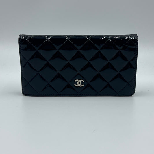 Chanel Black Patent Leather Long Wallet