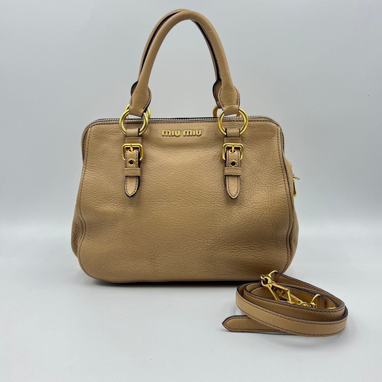 Madras leather handbag Beige
