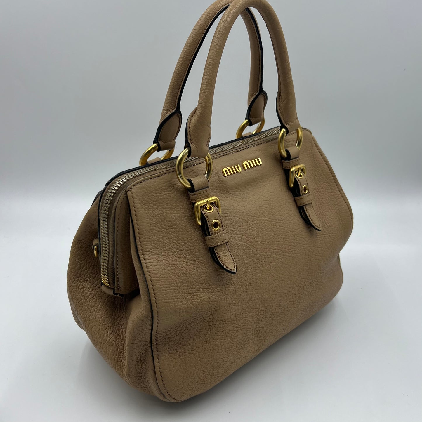 Madras leather handbag Beige