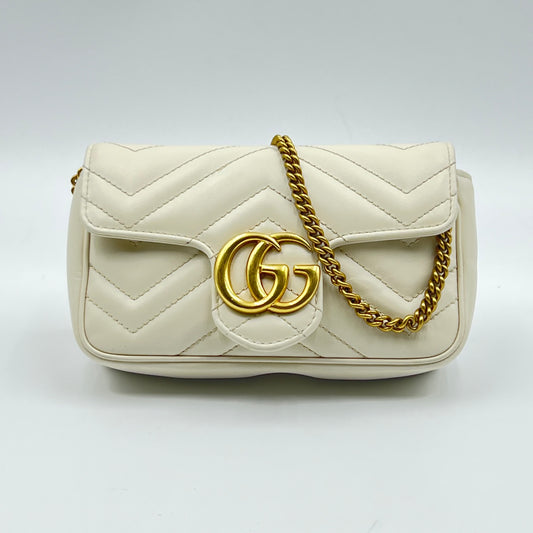 Calfskin Matelasse Super Mini GG Marmont Shoulder Bag White
