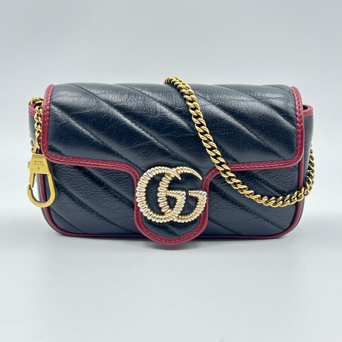 Gucci Black Matelasse Calfskin Torchon Super Mini Marmont Bag
