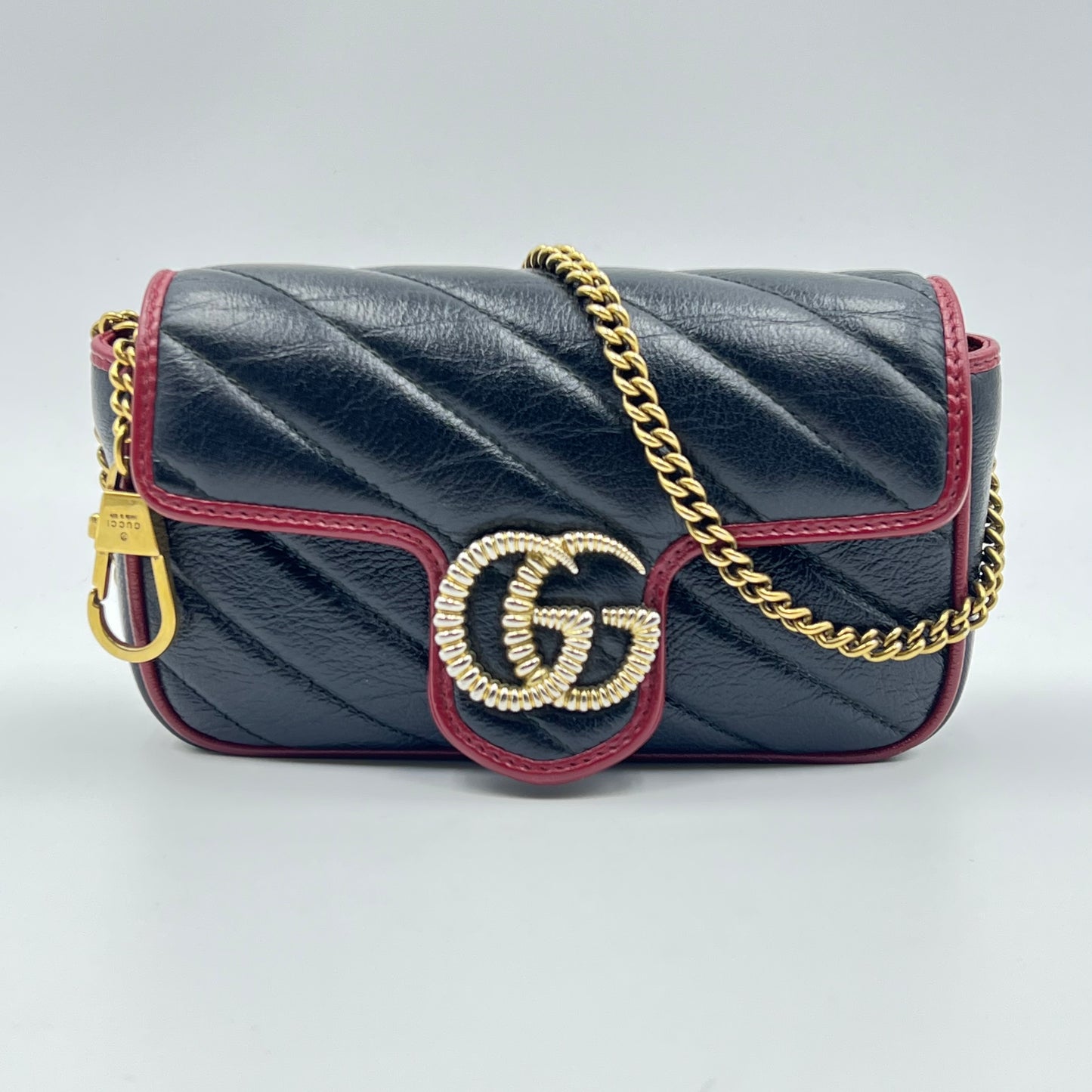 Gucci Black/Red Leather Super Mini GG Marmont