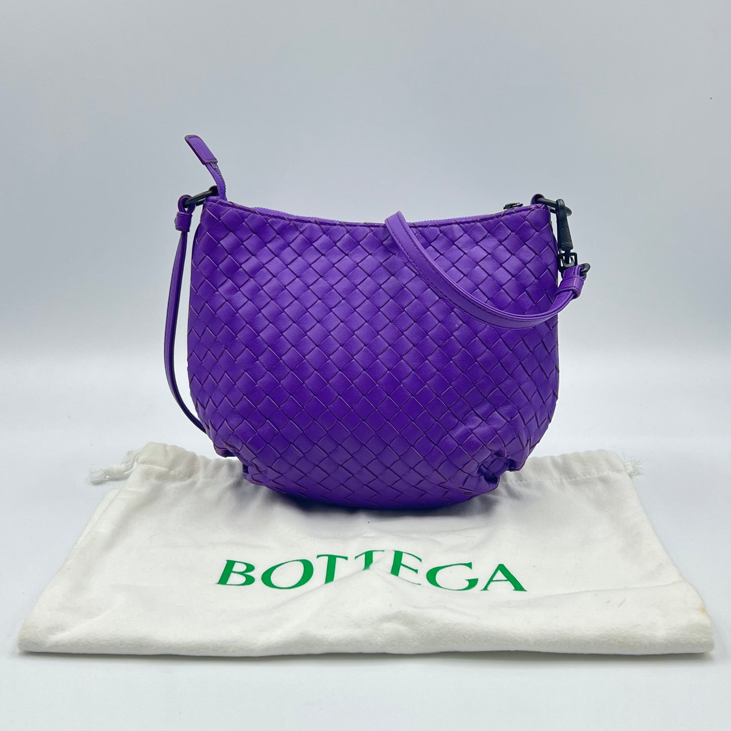 Purple Intrecciato Leather Shoulder Bag