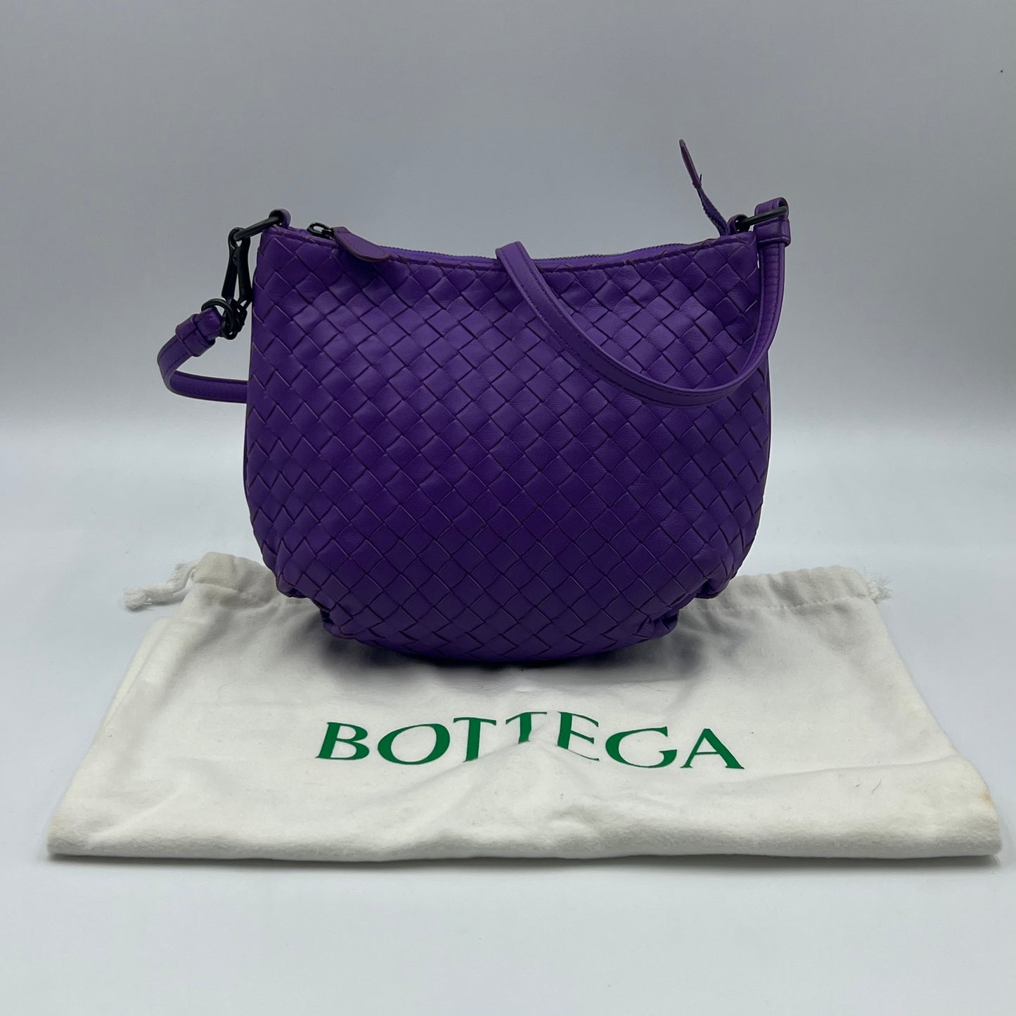 Purple Intrecciato Leather Shoulder Bag