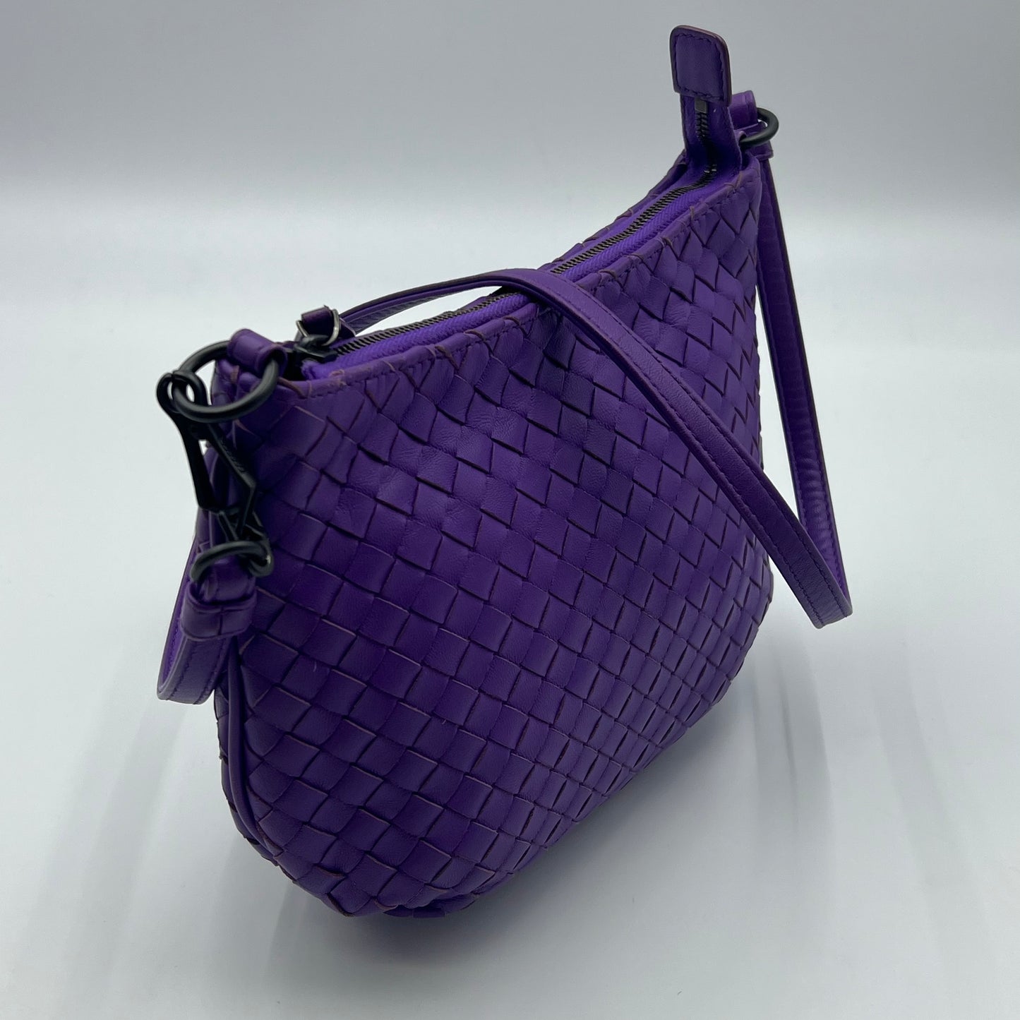Purple Intrecciato Leather Shoulder Bag