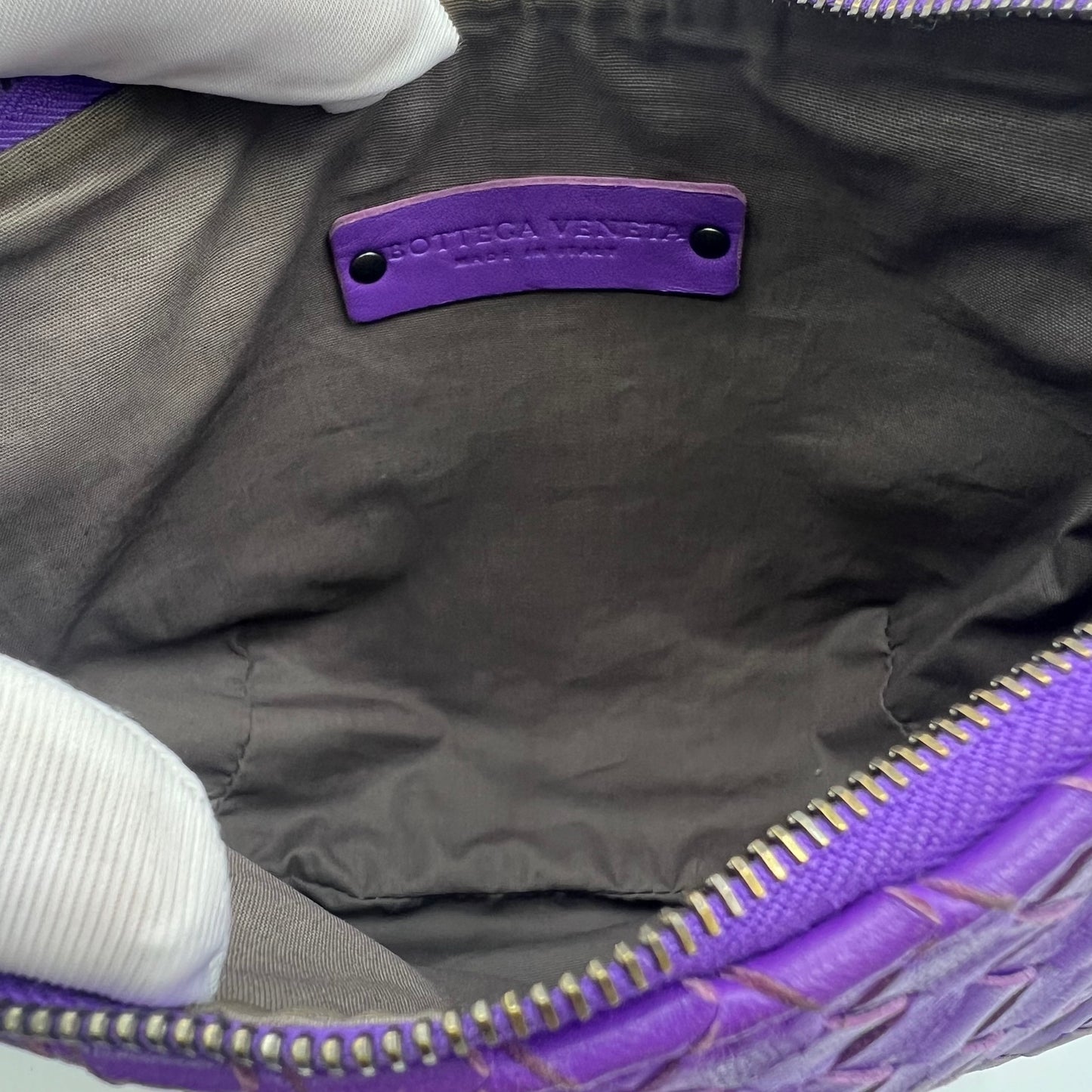 Purple Intrecciato Leather Shoulder Bag