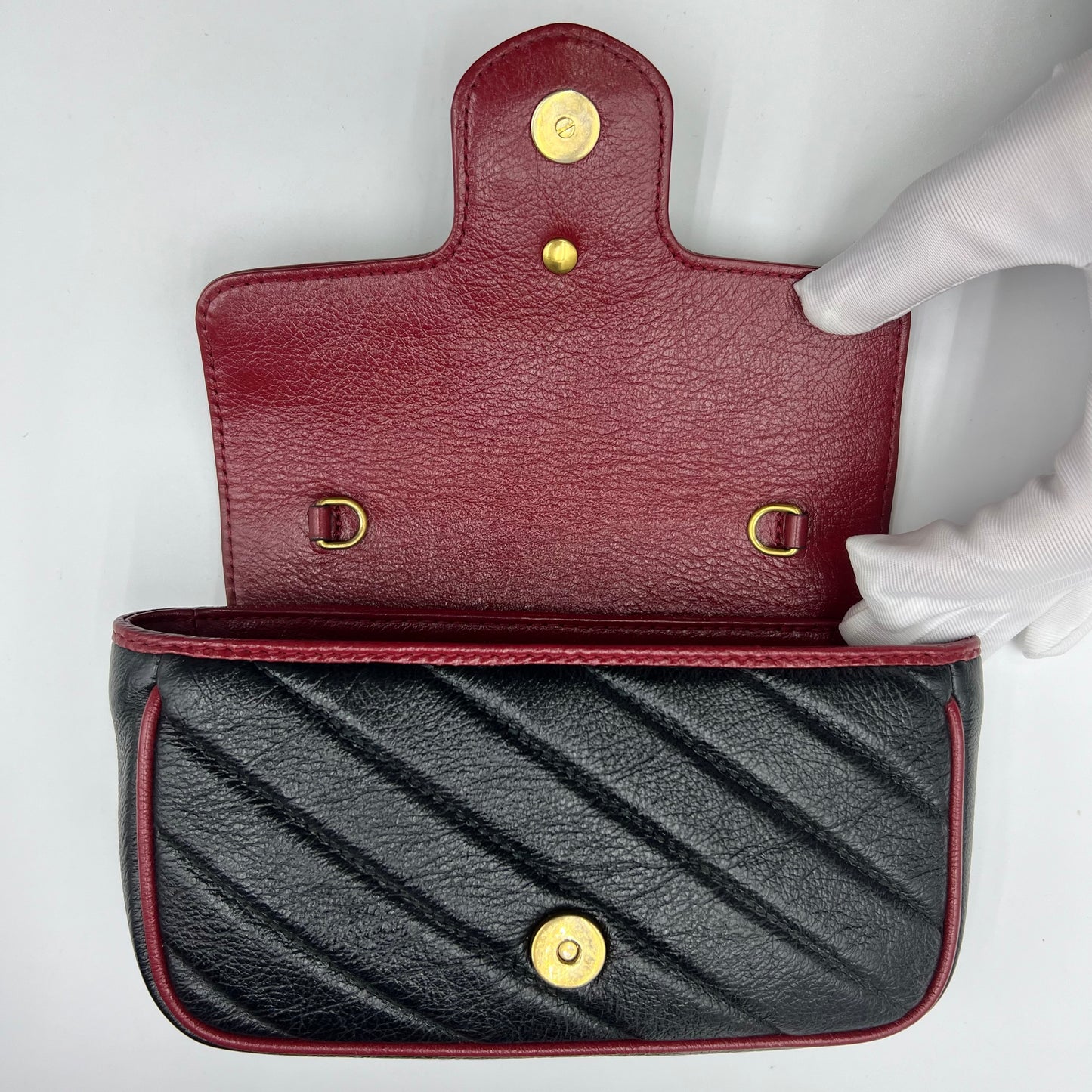 Gucci Black/Red Leather Super Mini GG Marmont
