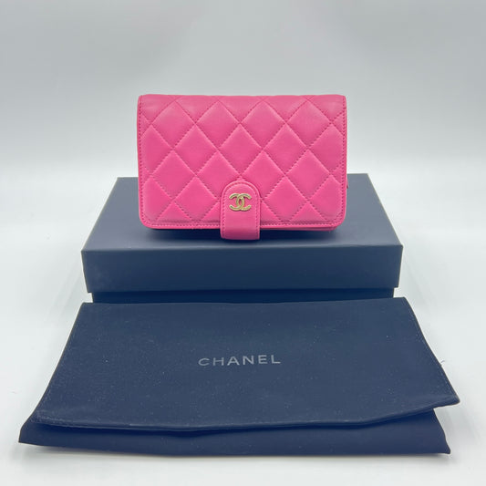 Chanel Lambskin Quilted CC French Wallet Dark Pink