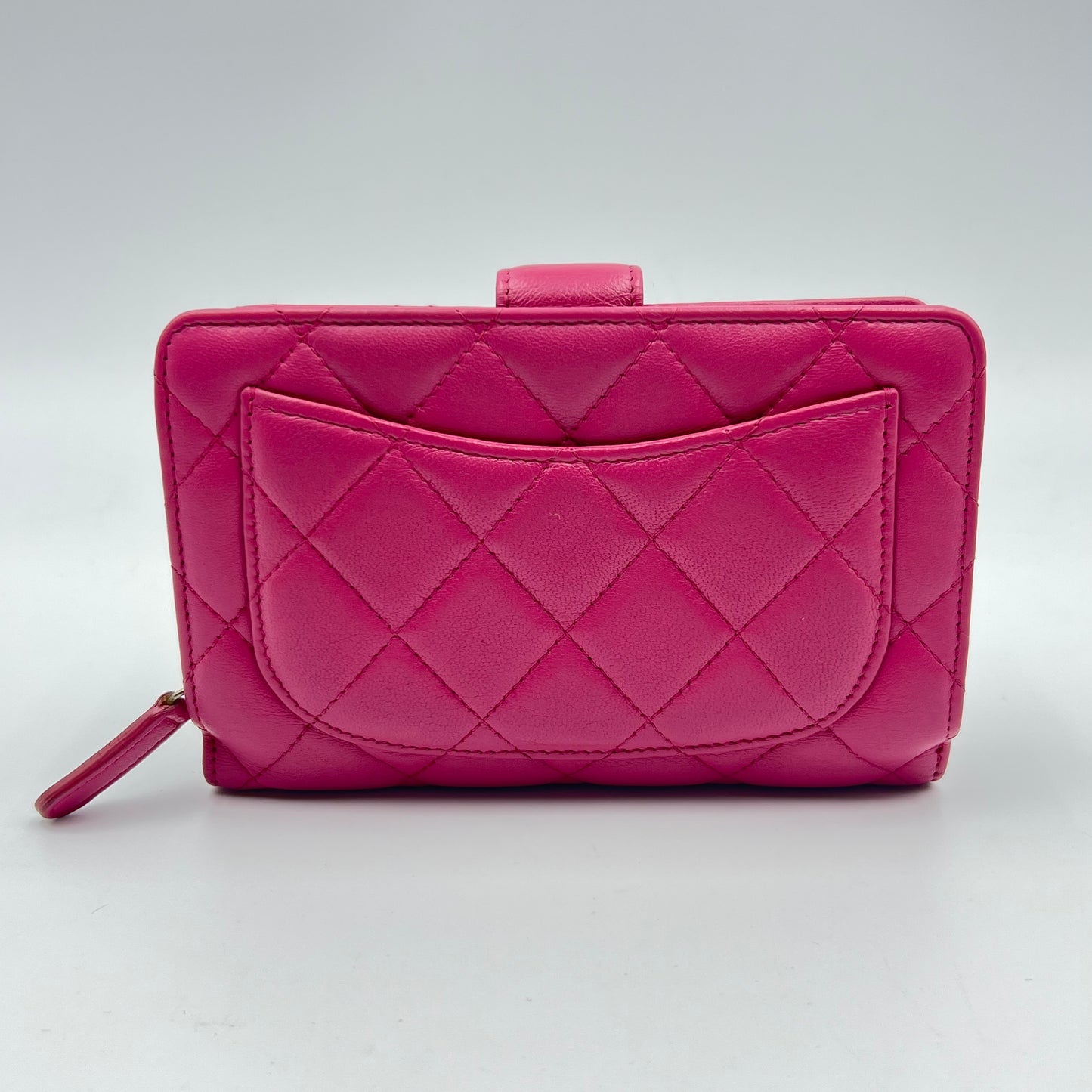 Chanel Lambskin Quilted CC French Wallet Dark Pink