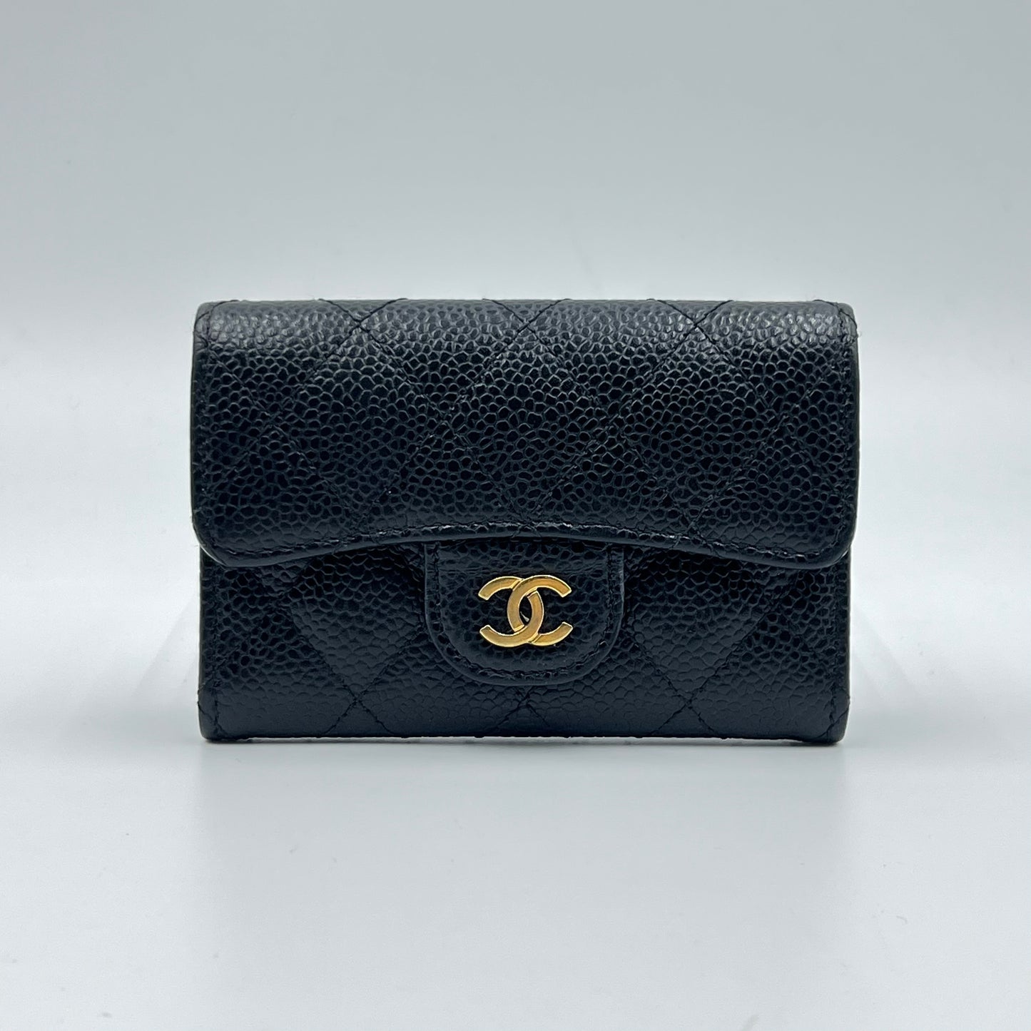 Chanel Card Holder Quilted Caviar Gold-tone Black