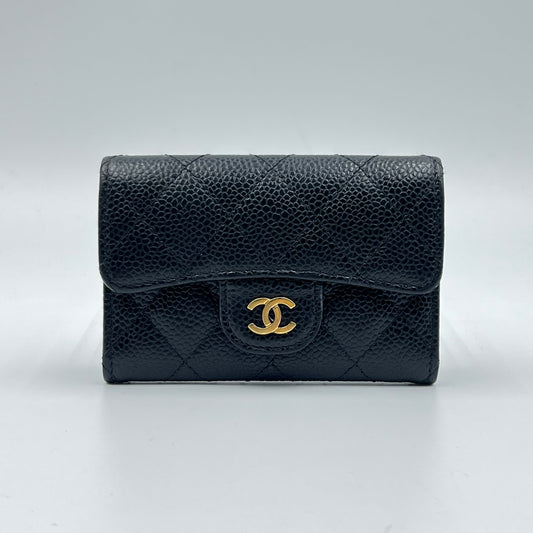 Chanel Card Holder Quilted Caviar Gold-tone Black