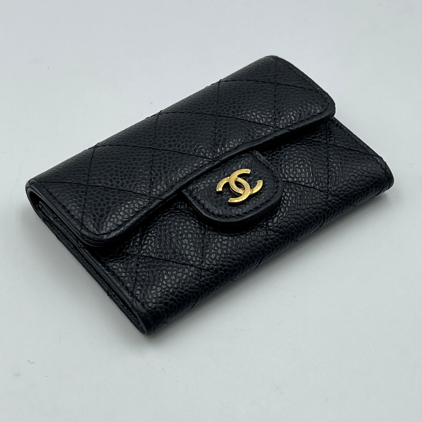 Chanel Card Holder Quilted Caviar Gold-tone Black