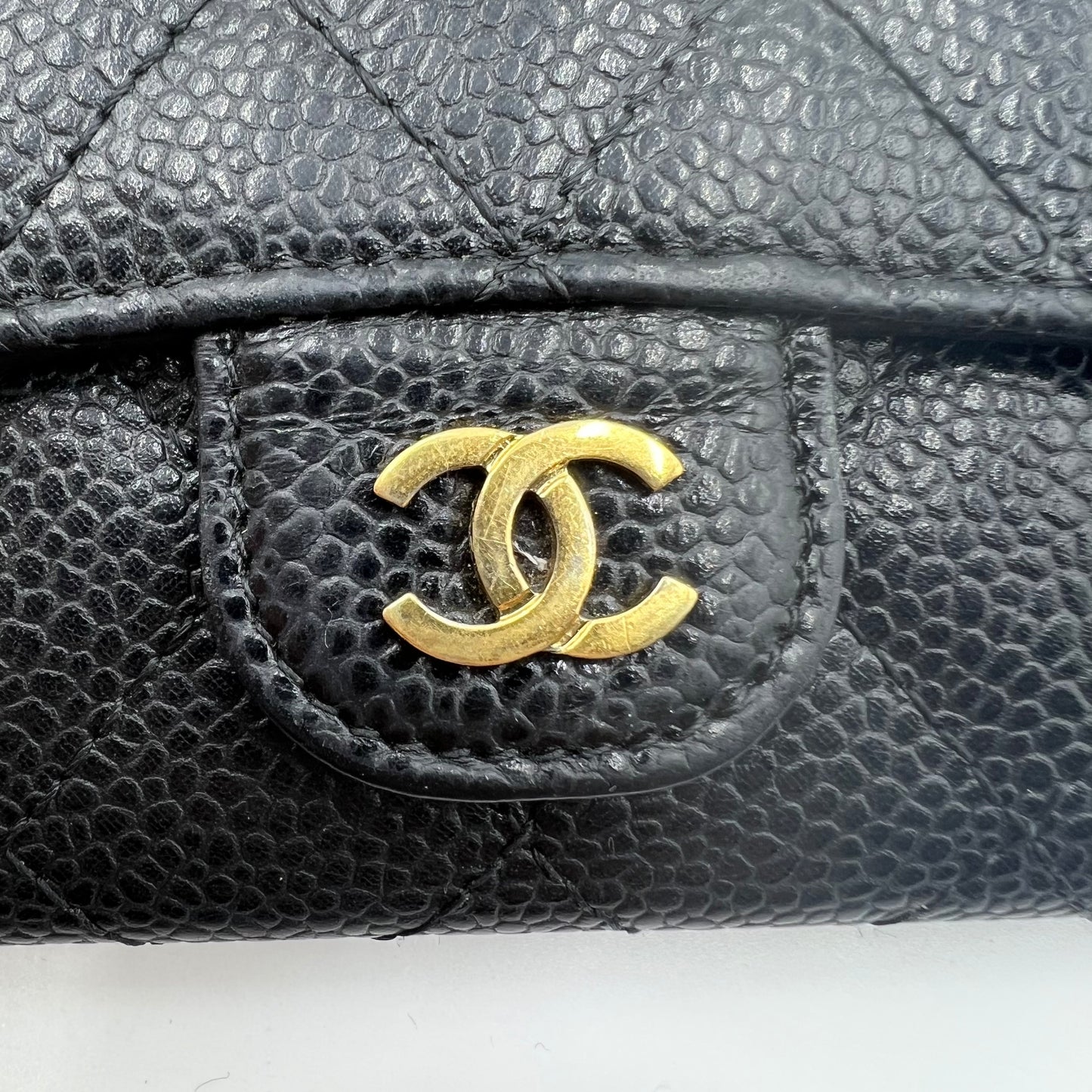 Chanel Card Holder Quilted Caviar Gold-tone Black