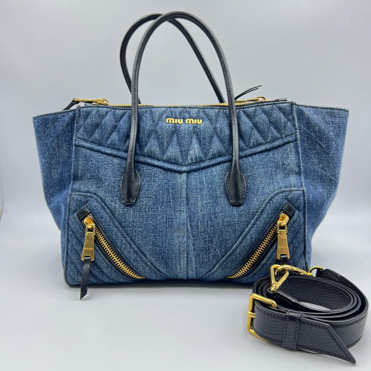 Miu Miu Biker Handbag Blue Denim