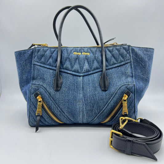 Miu Miu Biker Handbag Blue Denim