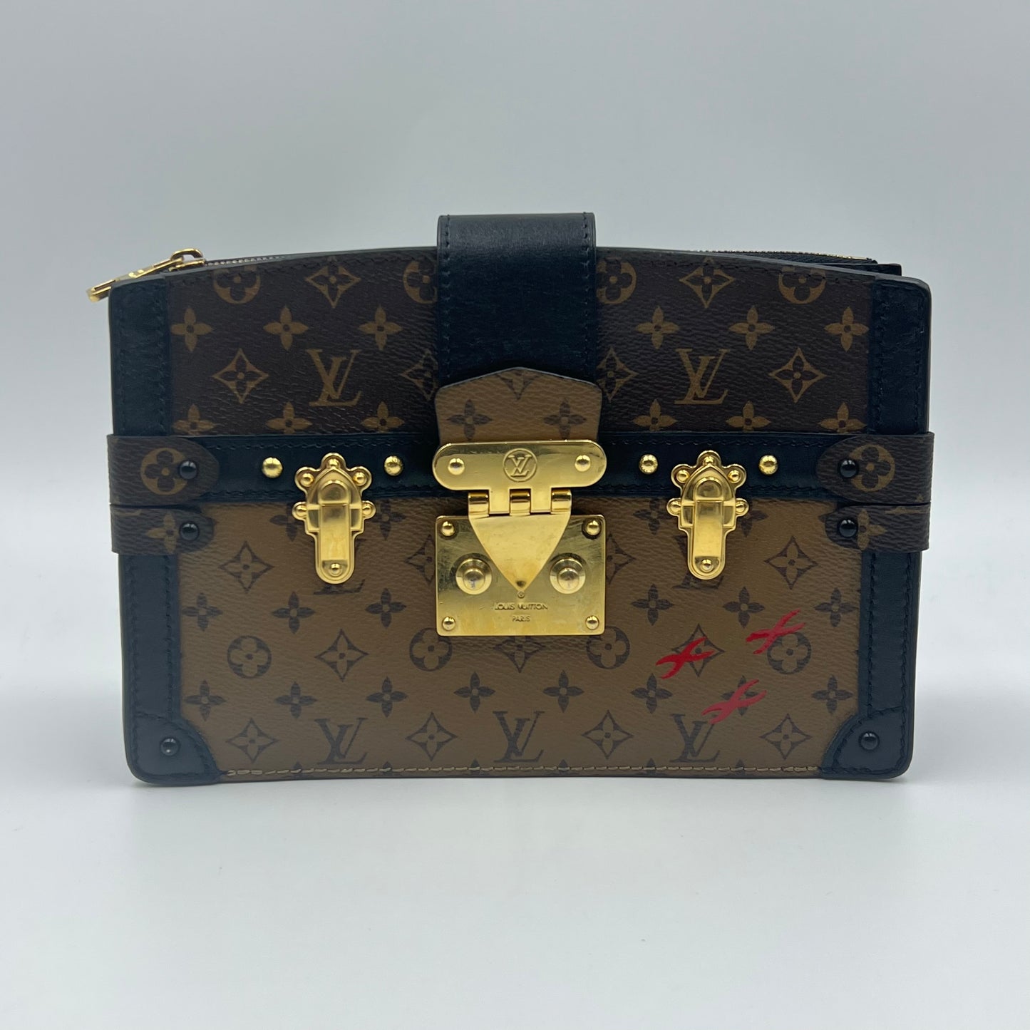 Monogram Reverse Trunk Clutch Shoulder Bag Brown Microchipped