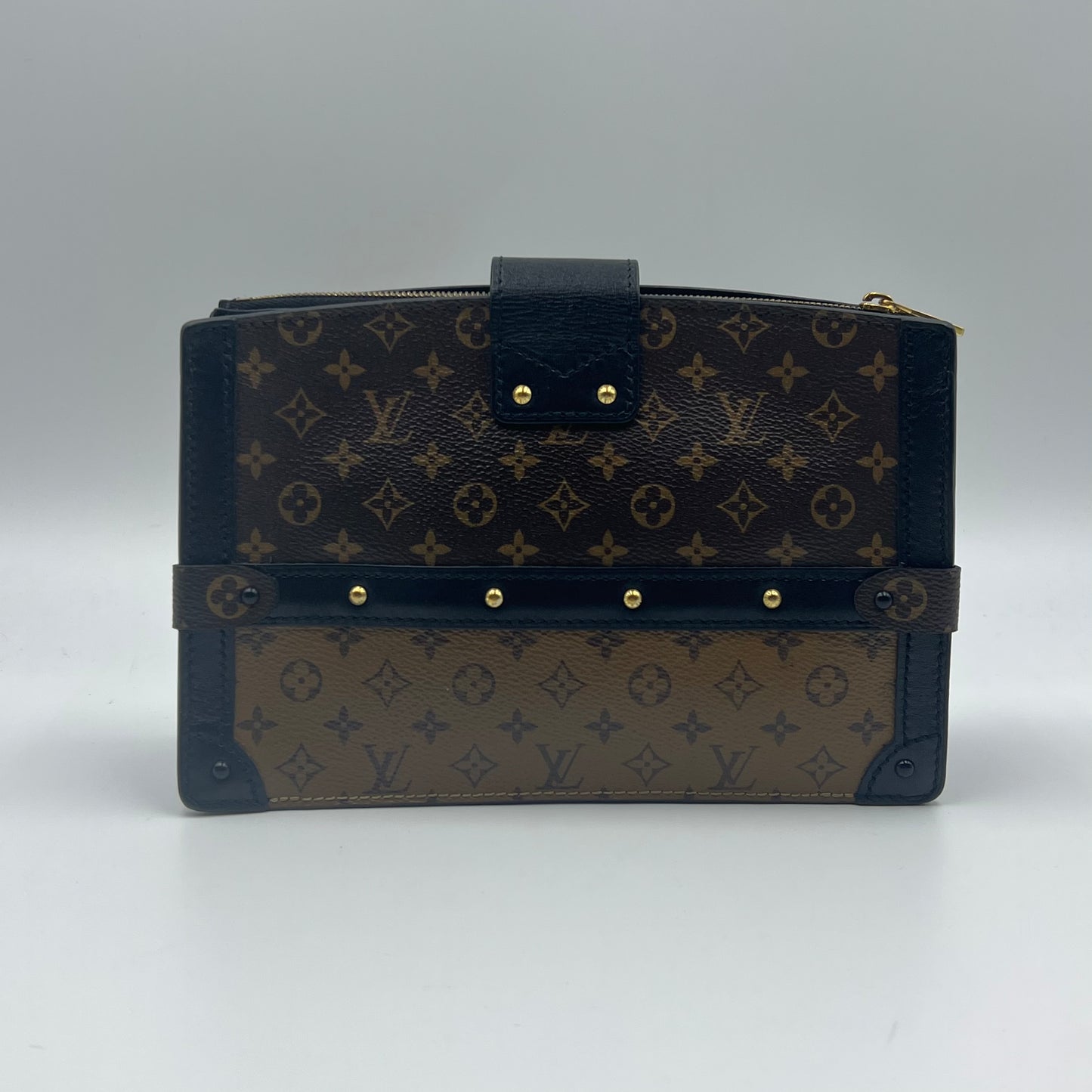 Monogram Reverse Trunk Clutch Shoulder Bag Brown Microchipped