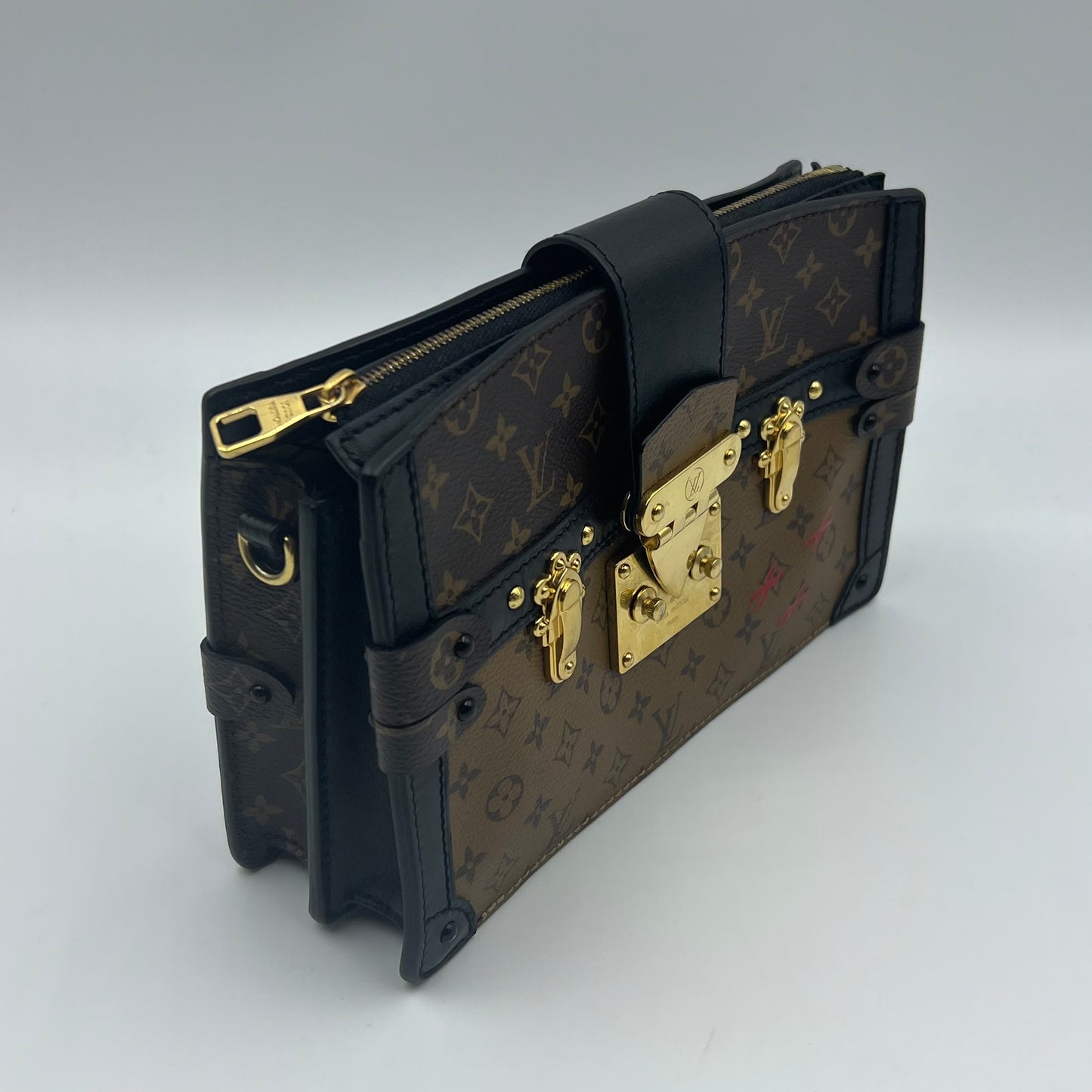 Monogram Reverse Trunk Clutch Shoulder Bag Brown Microchipped