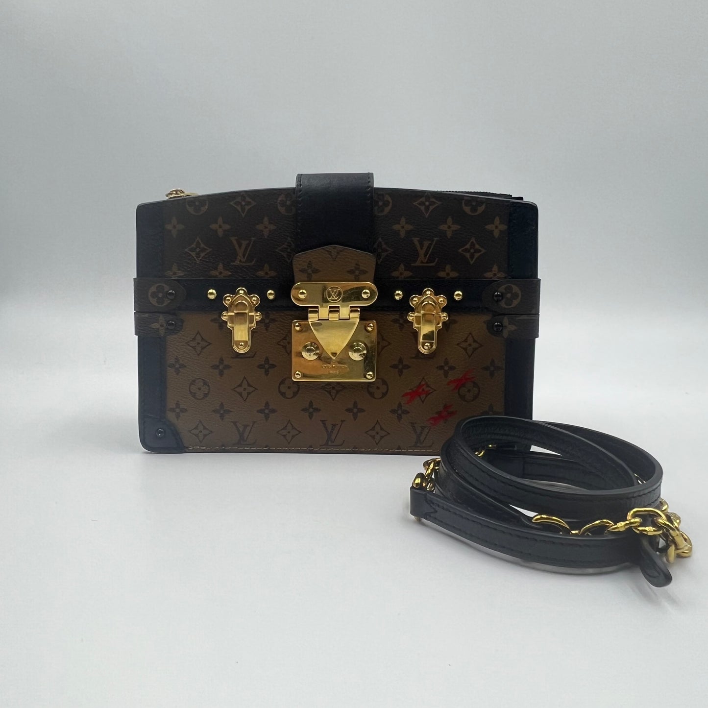 Monogram Reverse Trunk Clutch Shoulder Bag Brown Microchipped