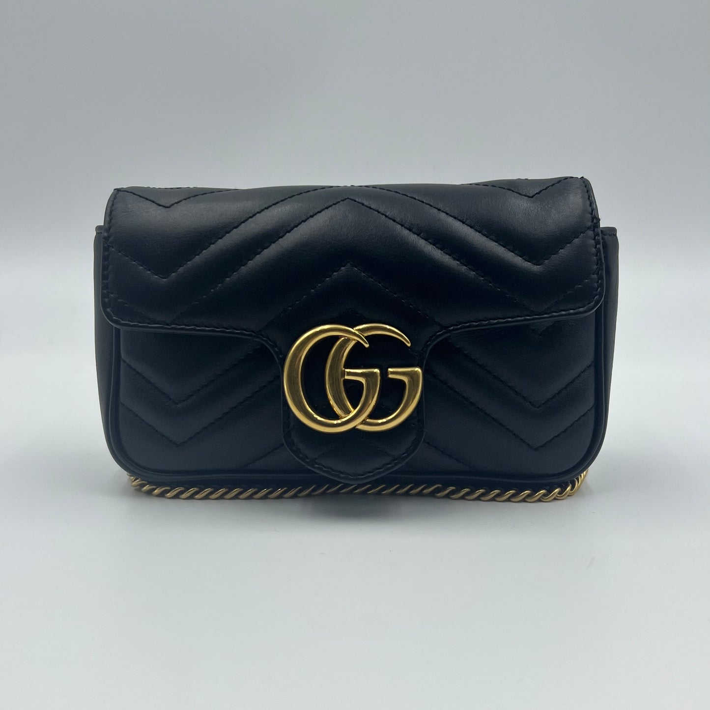Calfskin Matelasse Super Mini GG Marmont Shoulder Bag Black