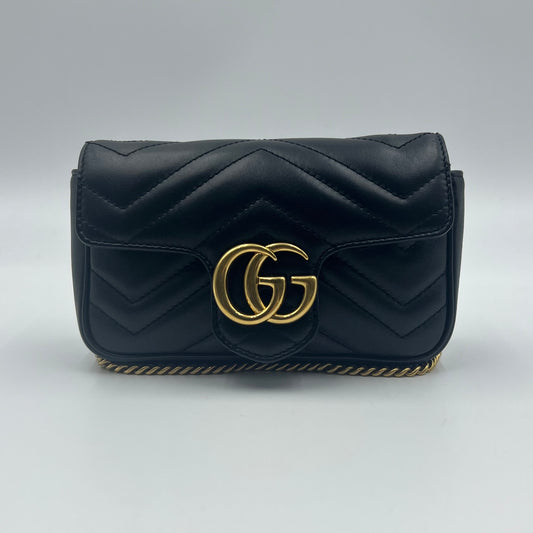 Calfskin Matelasse Super Mini GG Marmont Shoulder Bag Black