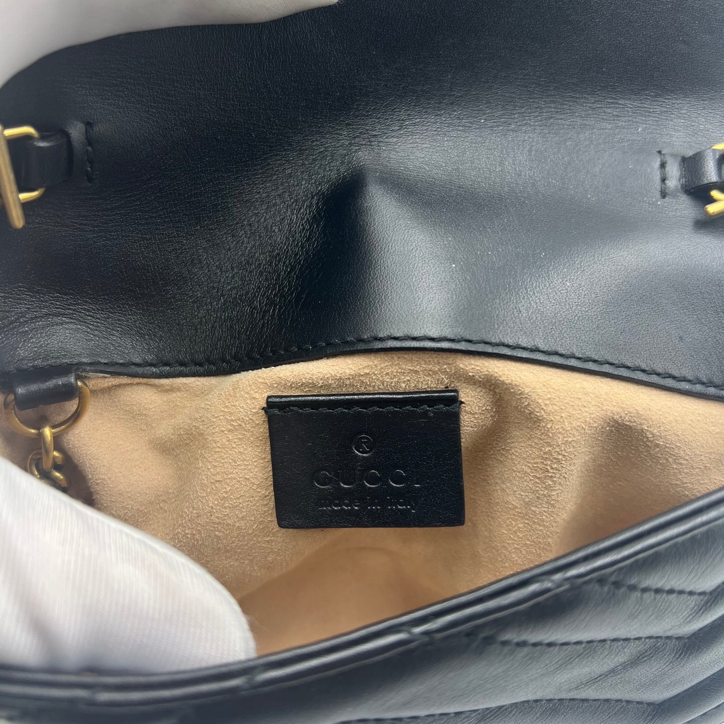 Calfskin Matelasse Super Mini GG Marmont Shoulder Bag Black