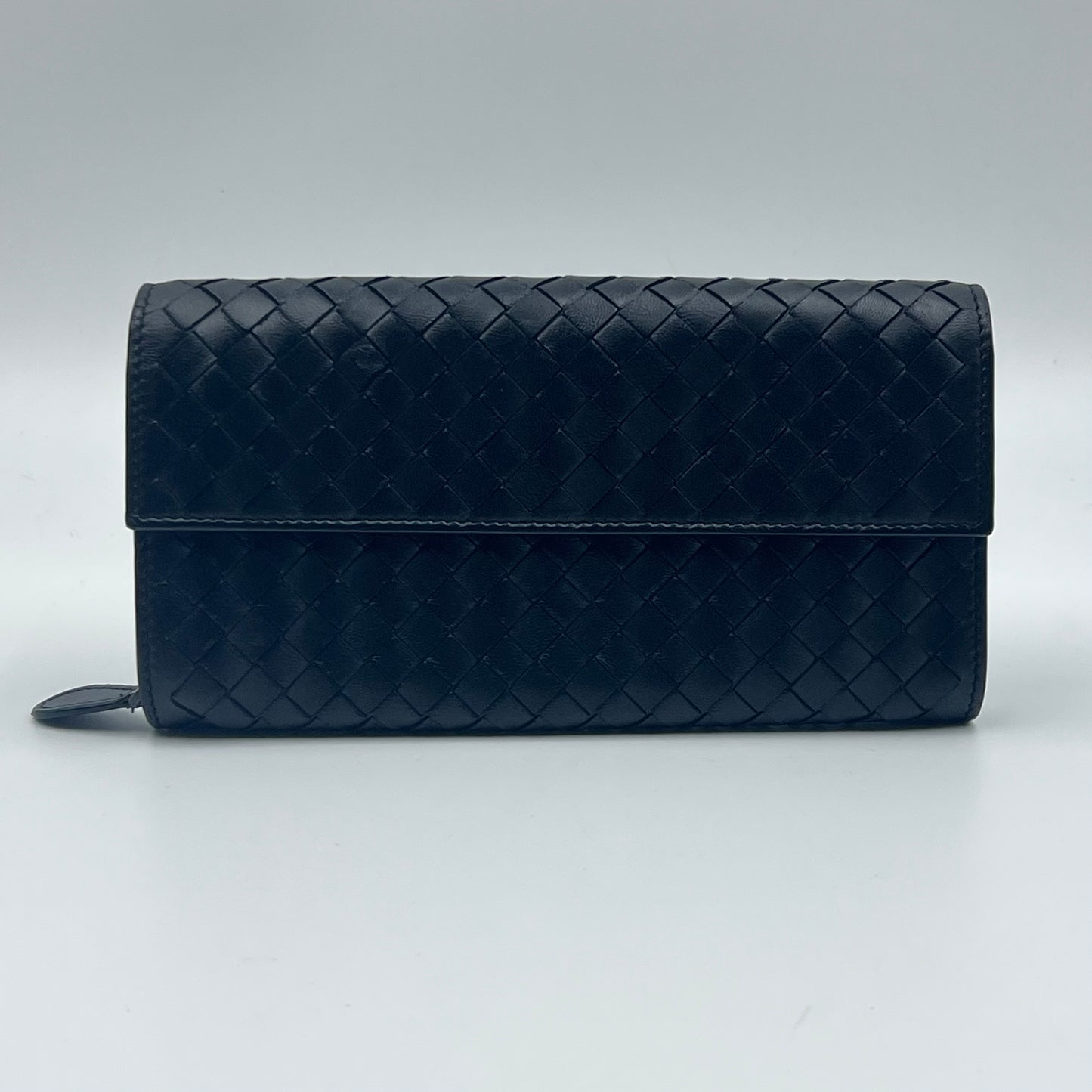 Black Intrecciato Woven Nappa Leather Continental Wallet