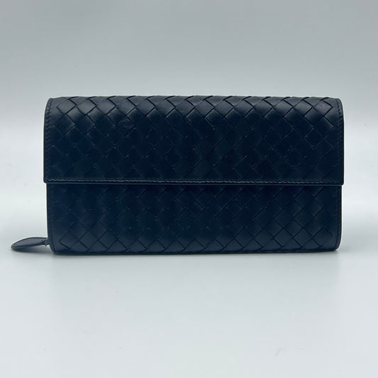 Black Intrecciato Woven Nappa Leather Continental Wallet