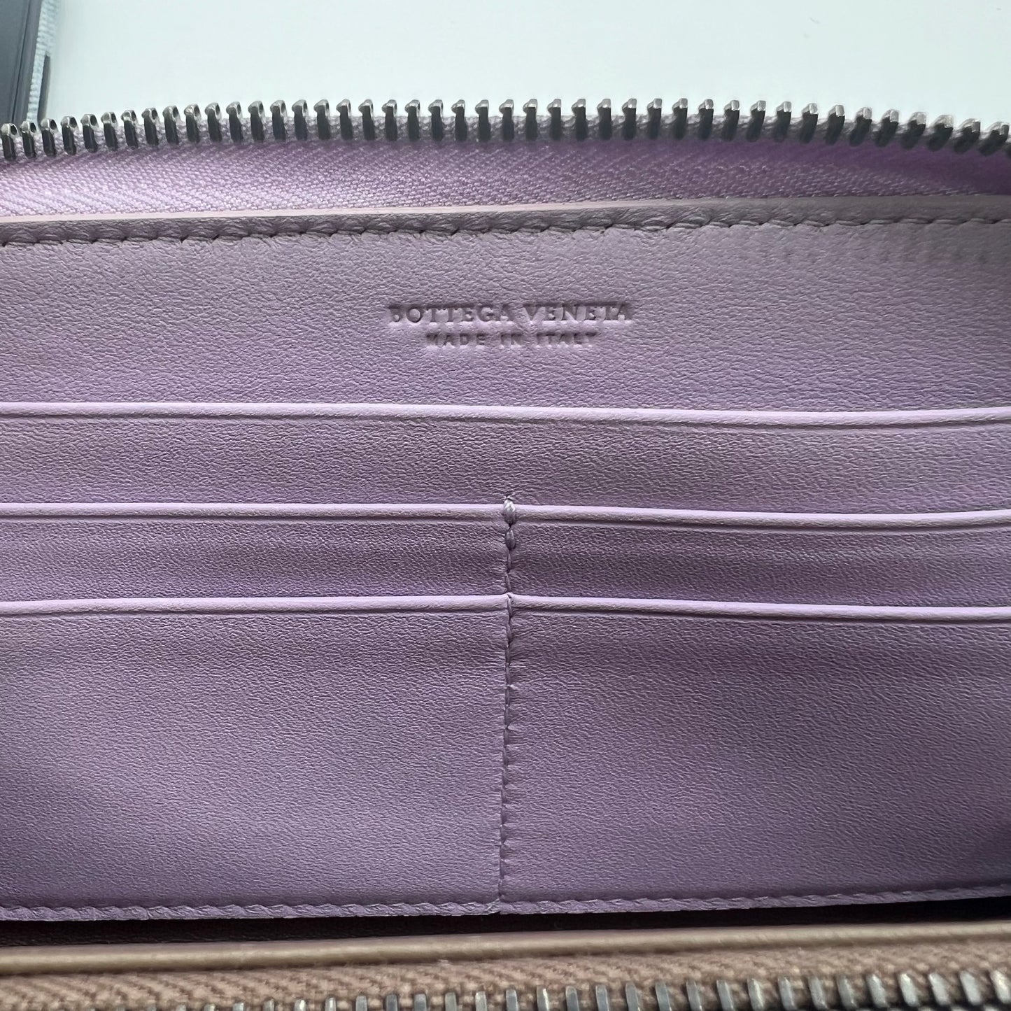 Nappa Intrecciato Zip Around Wallet Lavender