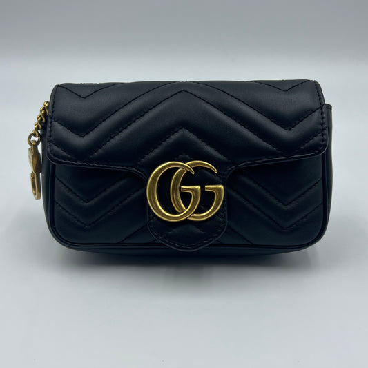 Calfskin Matelasse Super Mini GG Marmont Shoulder Bag Black