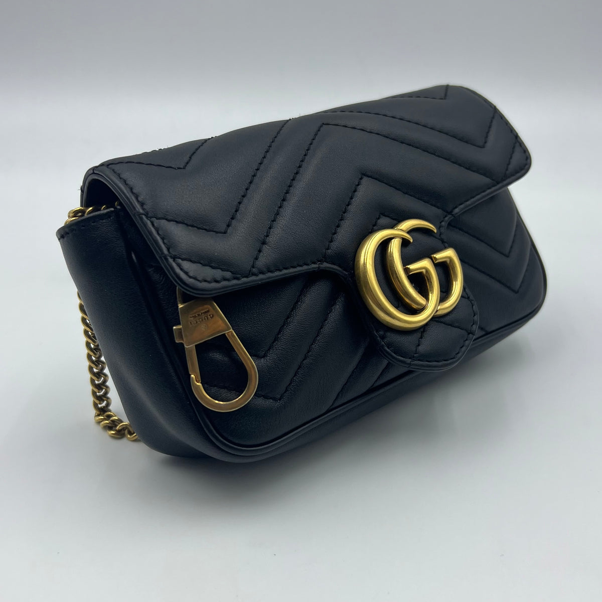 Gucci Calfskin Matelasse Super Mini GG Marmont Shoulder Bag Black — view 7 of 8 Calfskin Matelasse Super Mini GG Marmont Shoulder Bag Black, view 7 of 8