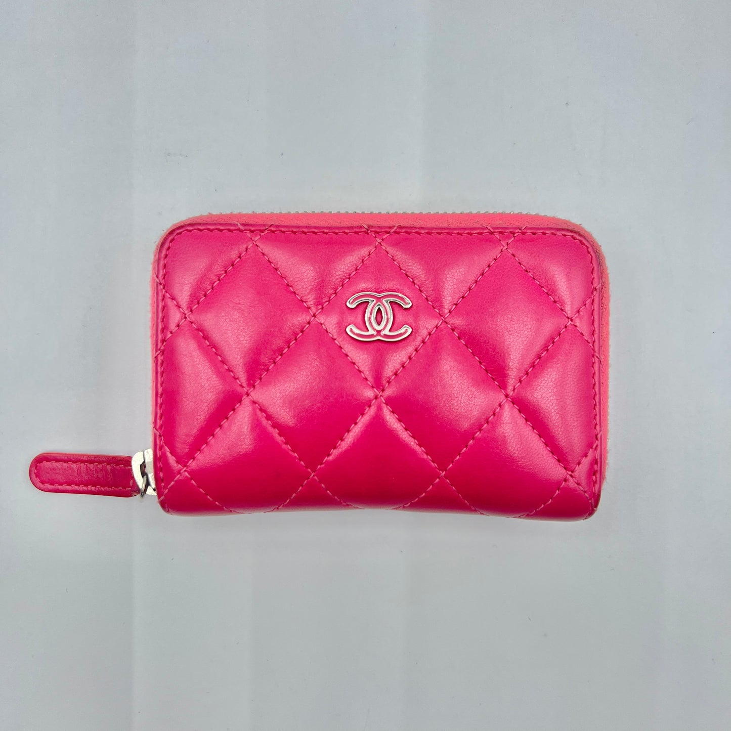 Lambskin Quilted Zip Coin Purse Pink