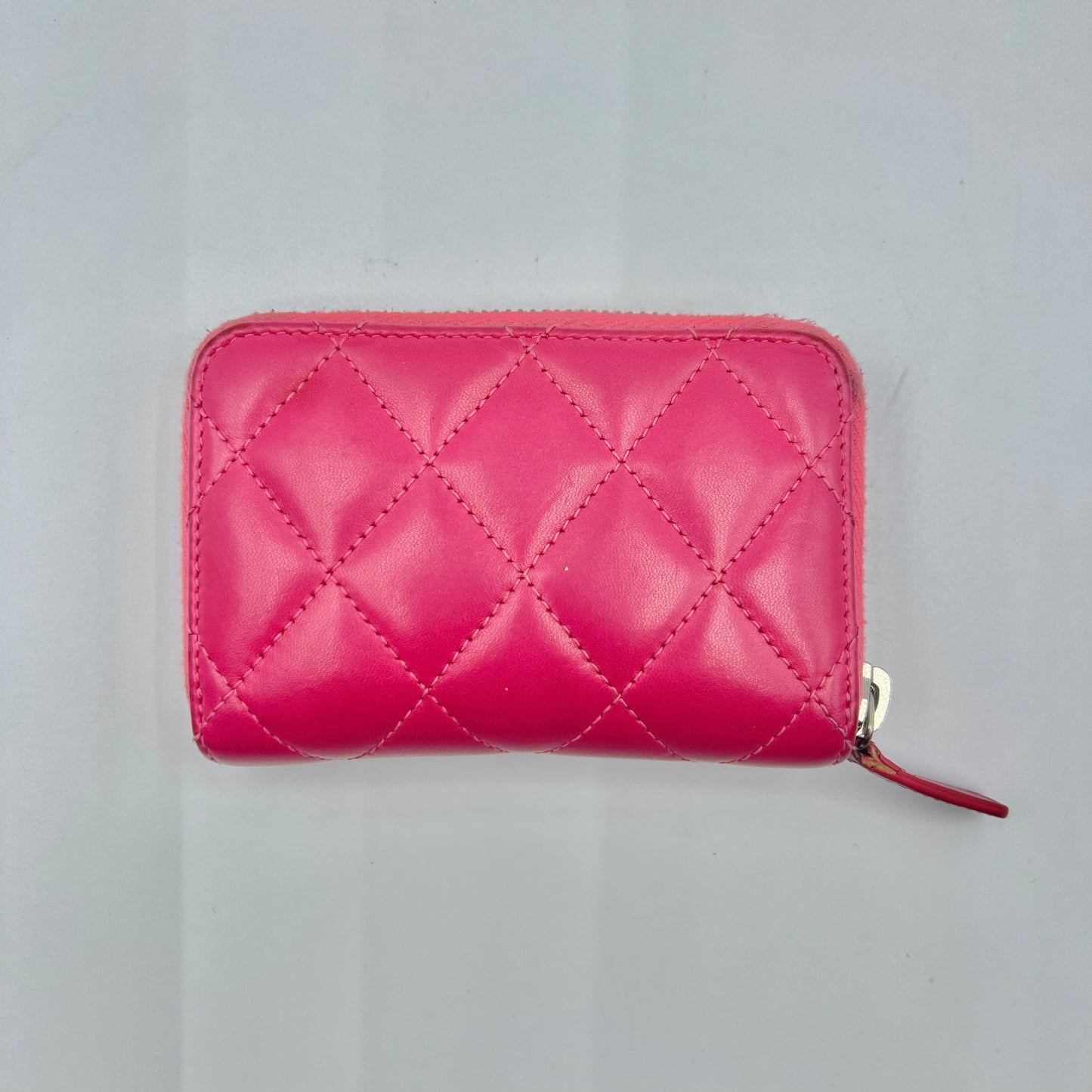 Lambskin Quilted Zip Coin Purse Pink