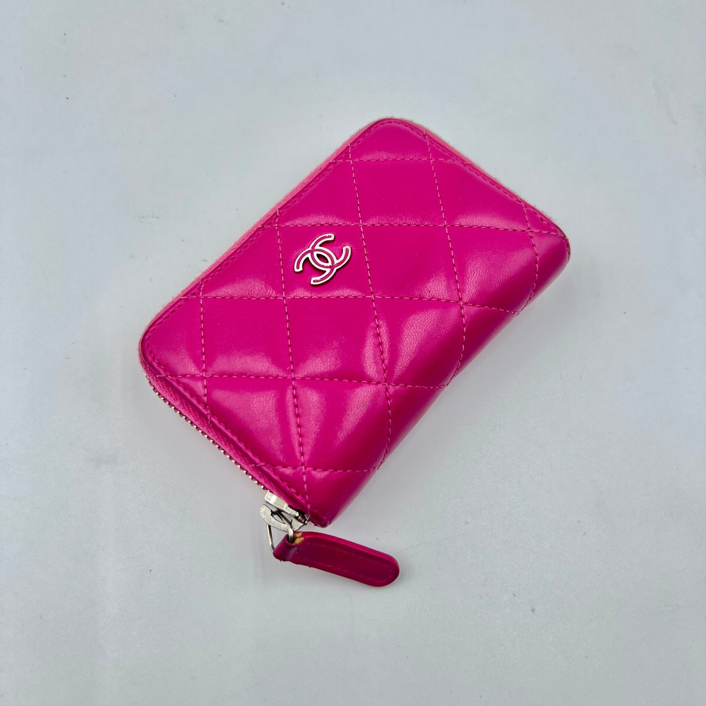 Lambskin Quilted Zip Coin Purse Pink