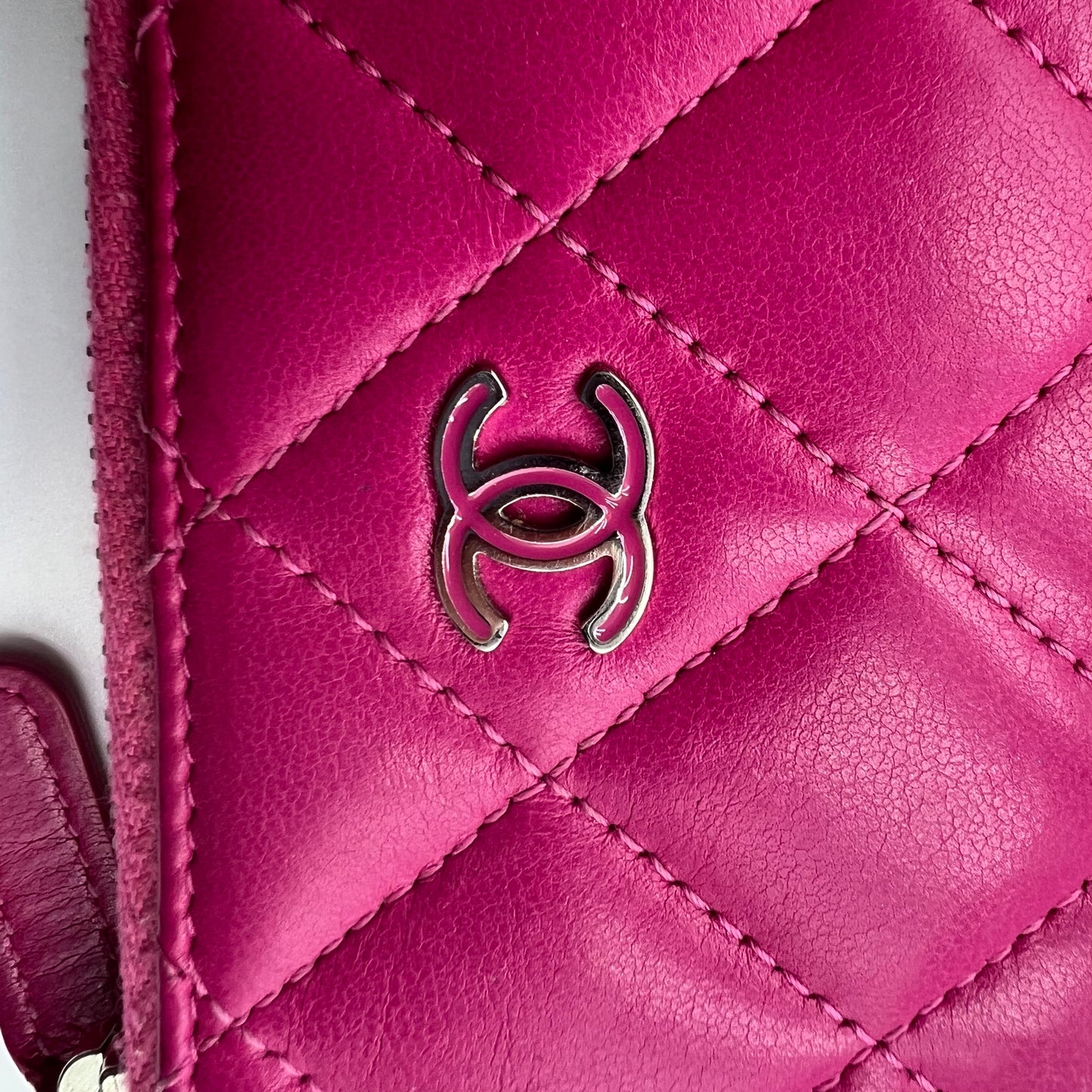 Lambskin Quilted Zip Coin Purse Pink