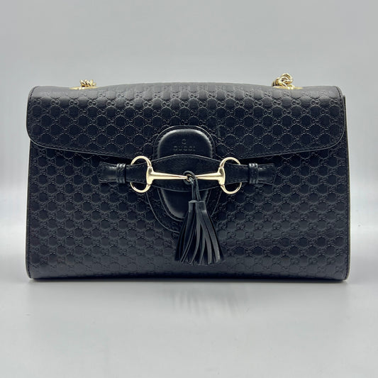 Emily Guccissima Leather Chain Shoulder Bag Black