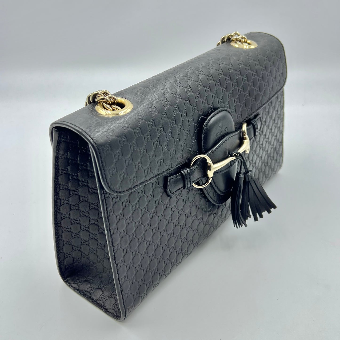 Emily Guccissima Leather Chain Shoulder Bag Black
