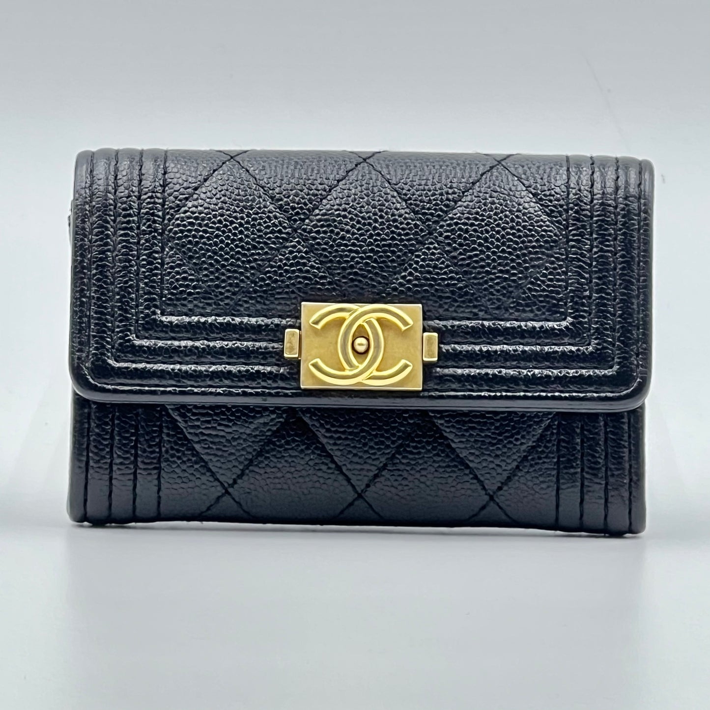 Caviar Quilted Boy Flap Card Holder Black