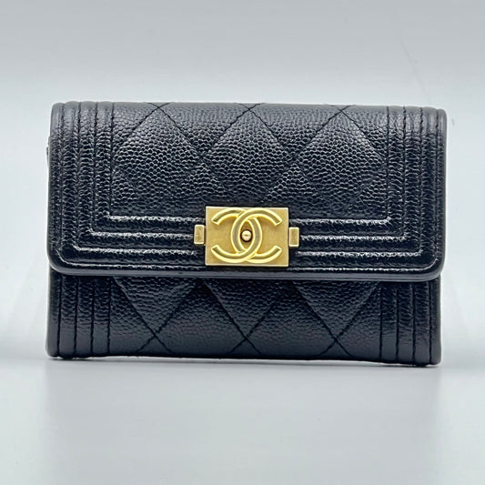 Caviar Quilted Boy Flap Card Holder Black