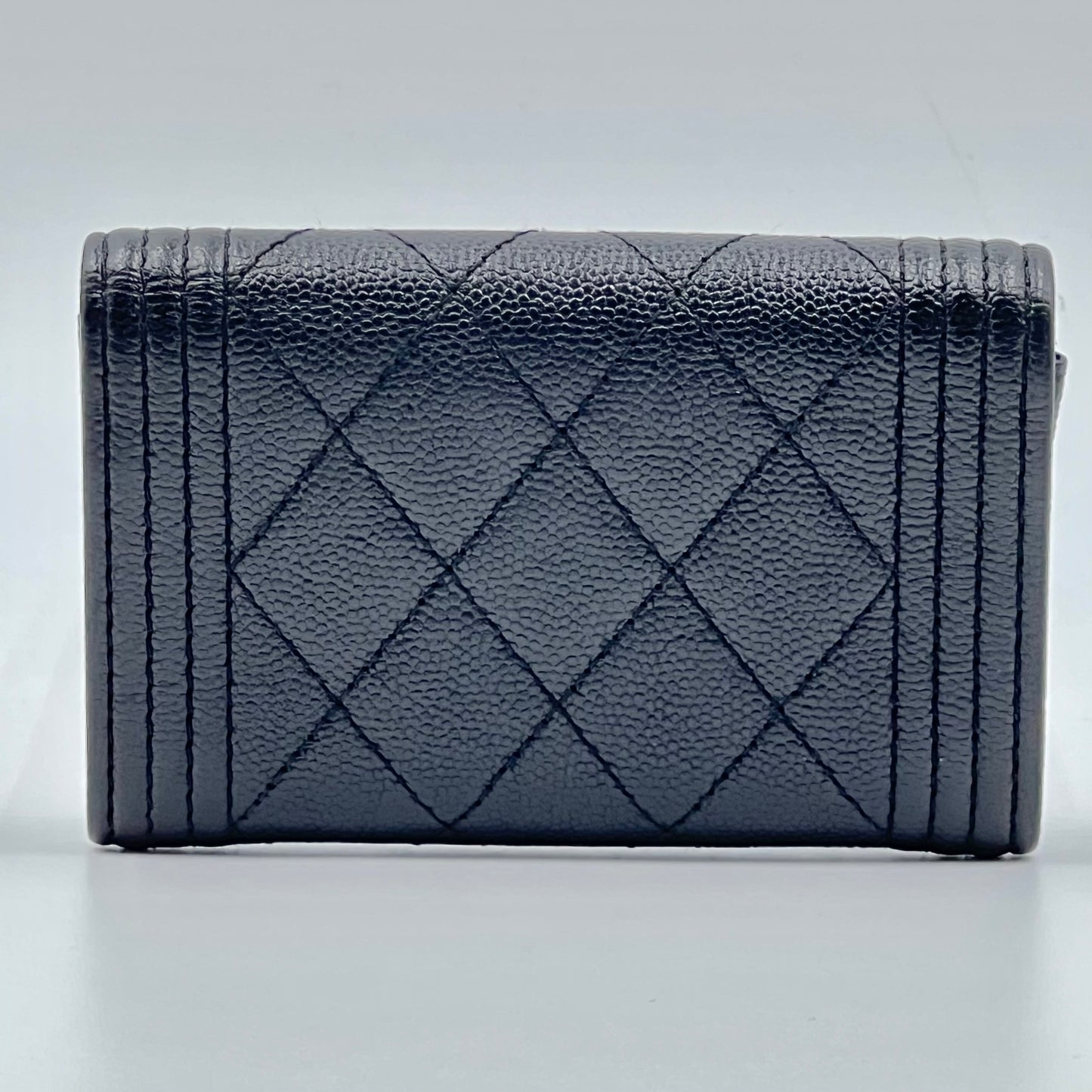 Caviar Quilted Boy Flap Card Holder Black