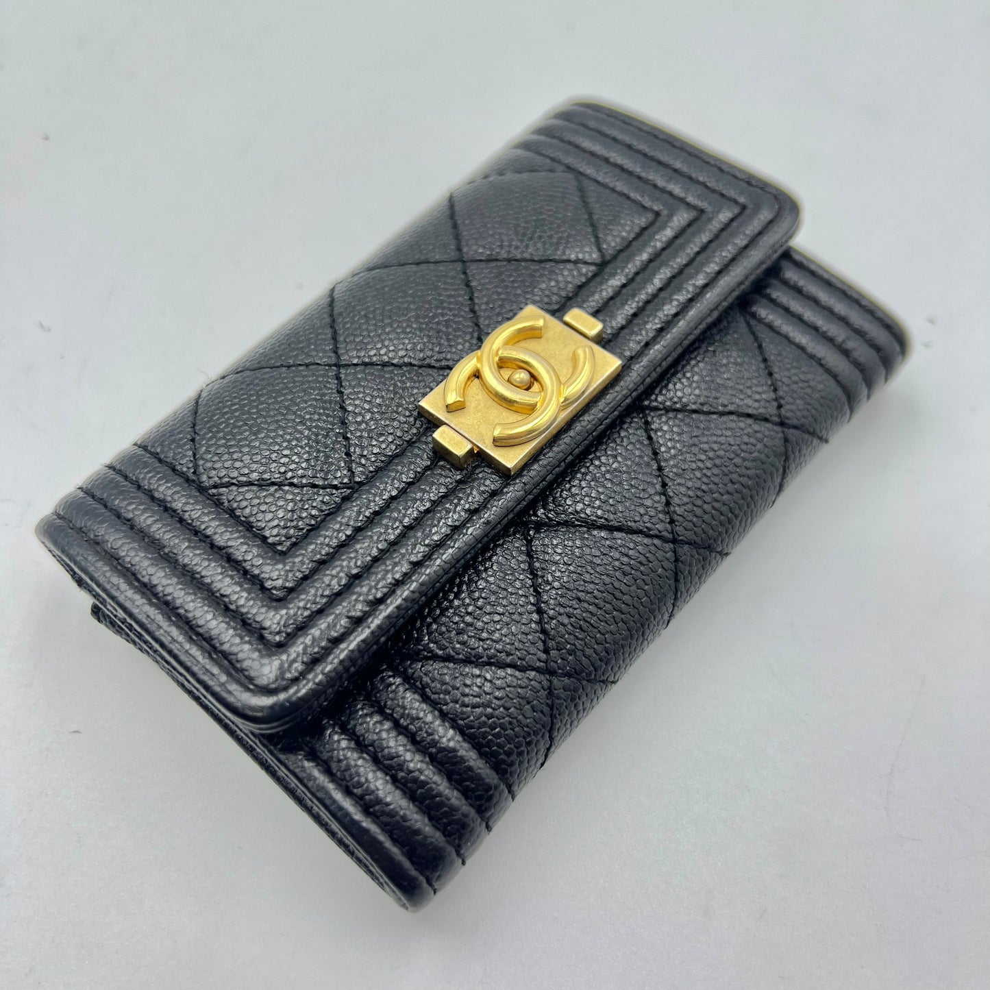 Caviar Quilted Boy Flap Card Holder Black
