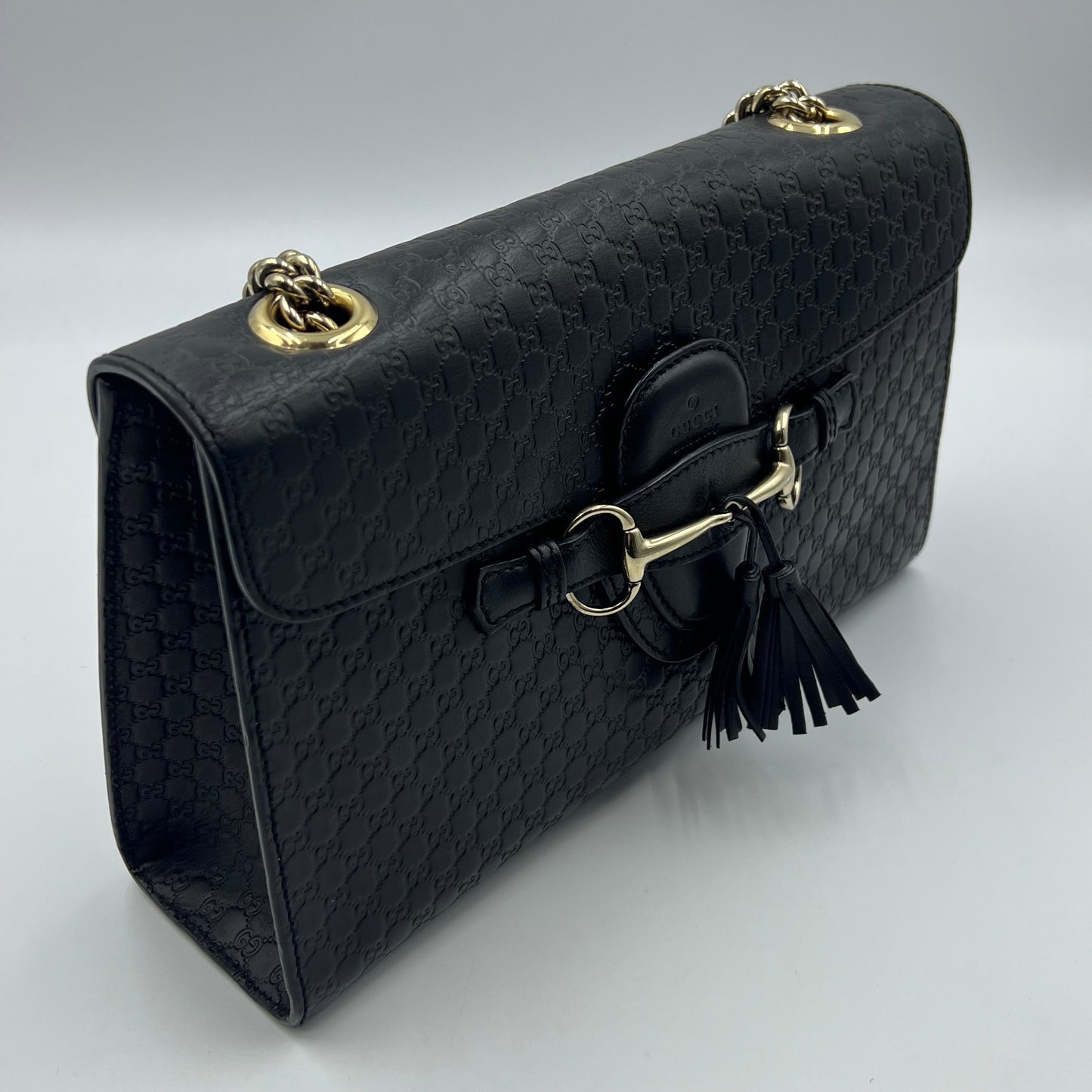 Emily Guccissima Leather Chain Shoulder Bag Black