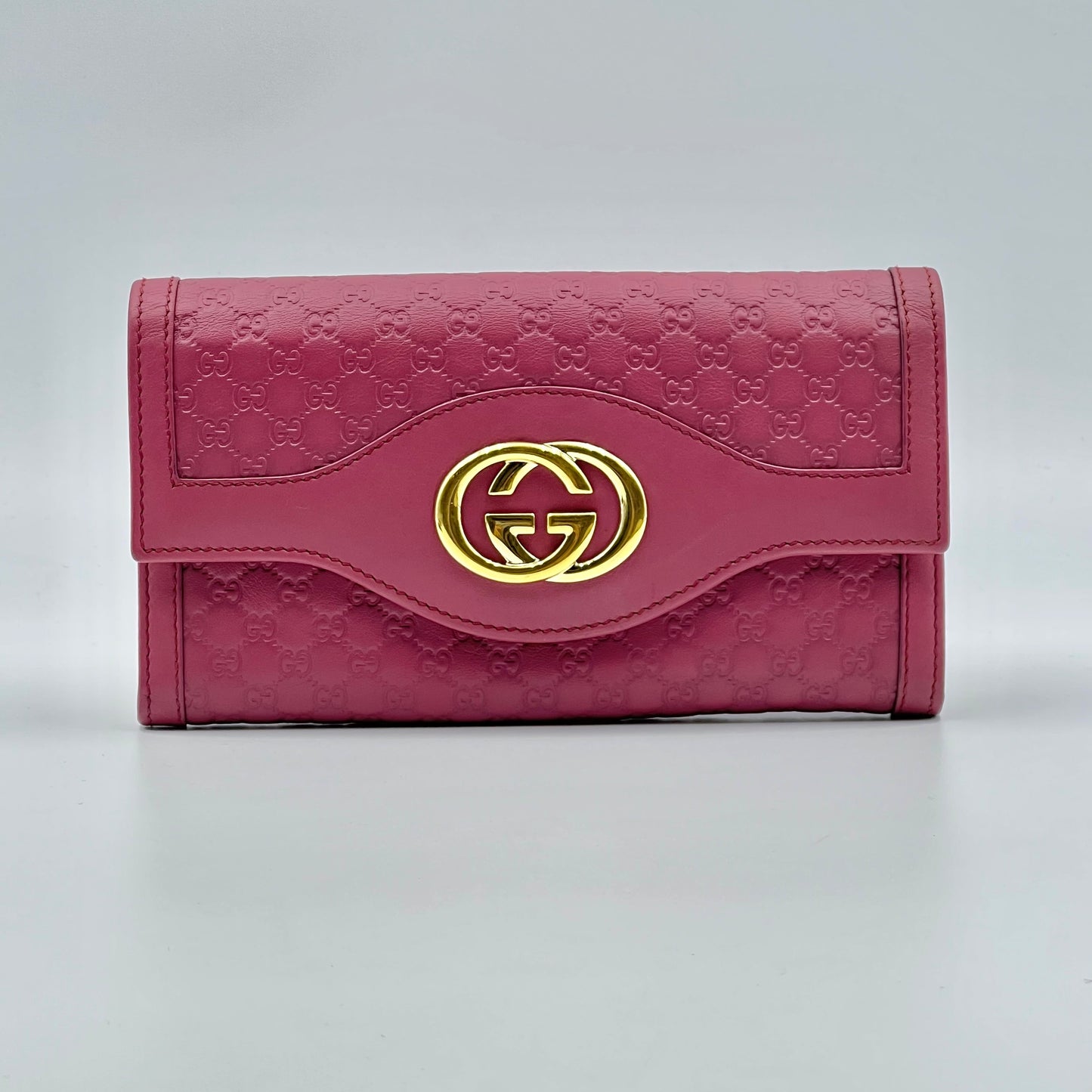 Interlocking GG Striped long wallet in leather rose pink