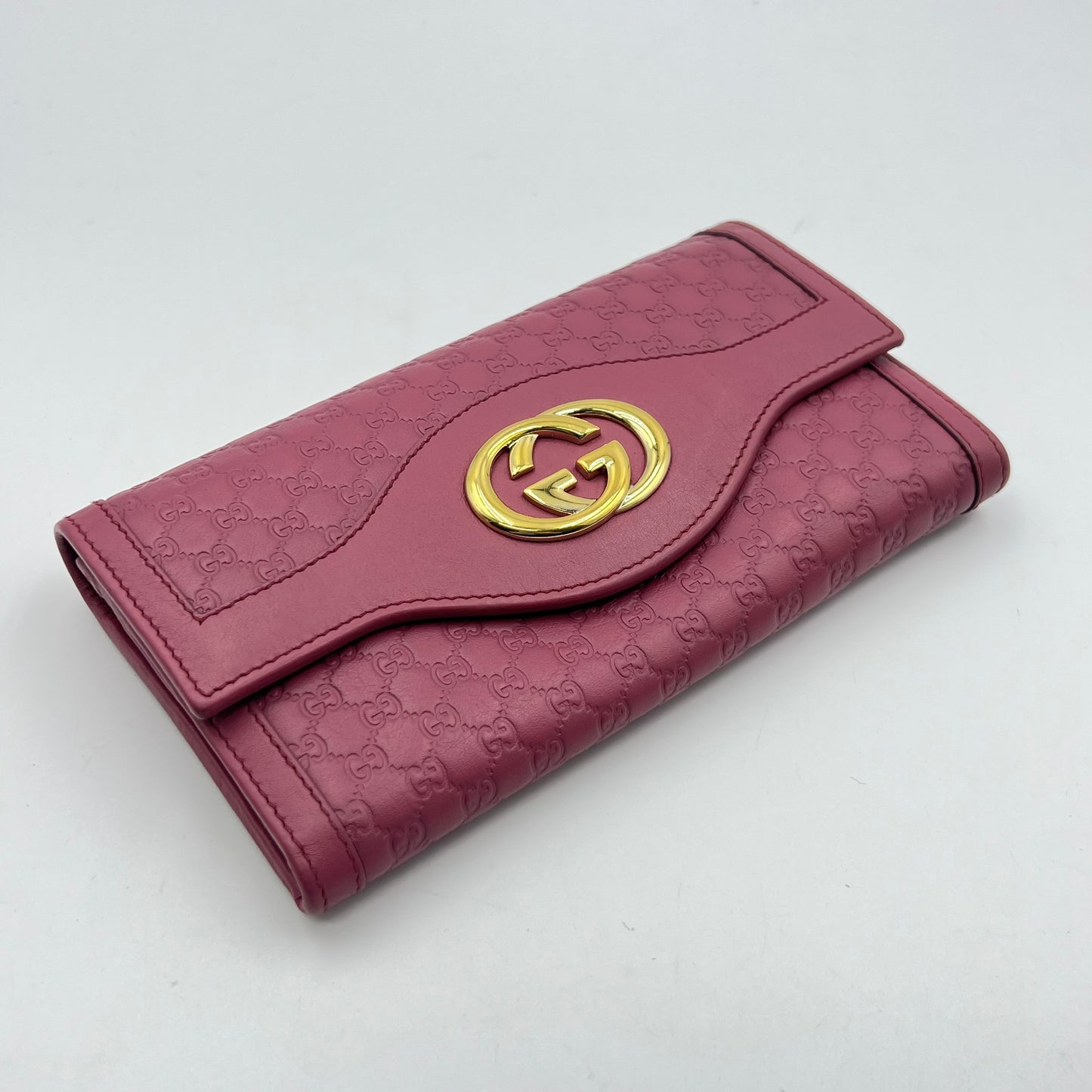 Interlocking GG Striped long wallet in leather rose pink